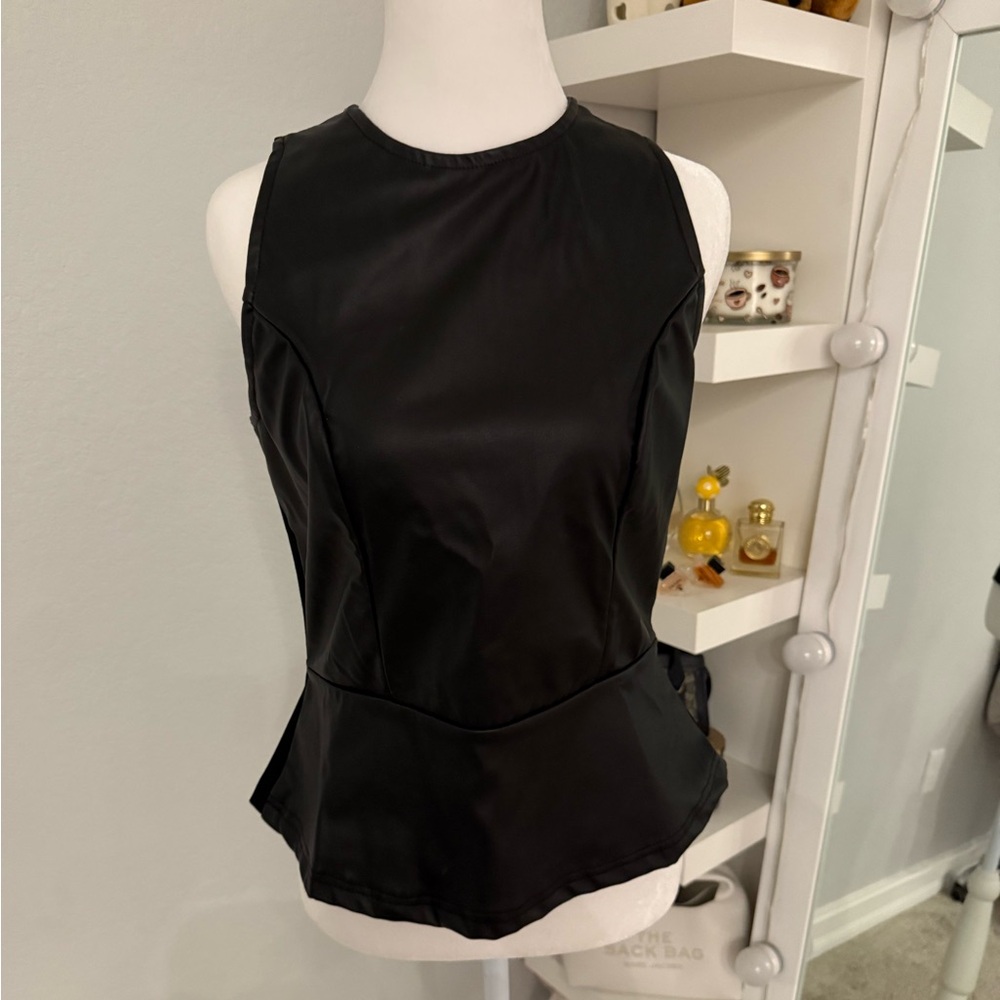 Masseys’ Faux Leather Peplum Women's Top- Small